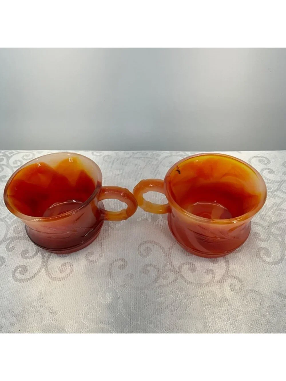 Vintage Amberina Cadmium Glass Set/2 Cupos UV Reactive Tiny Chip